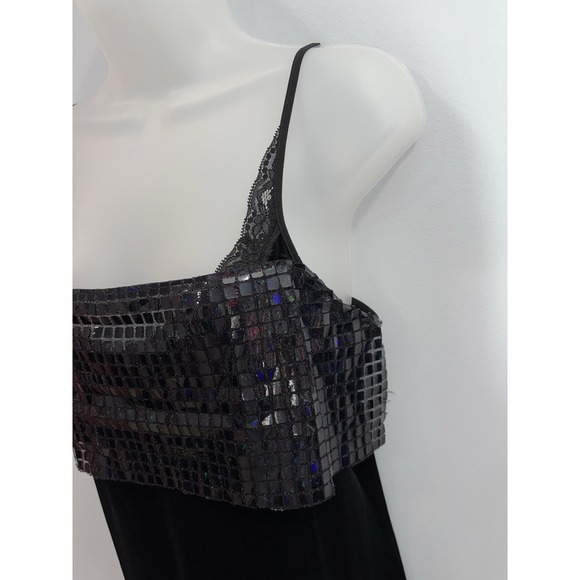 Gillian & O'Malley Black Sequin Trim Slip Pajama Dress S Dark Romantic Goth - Picture 6 of 11